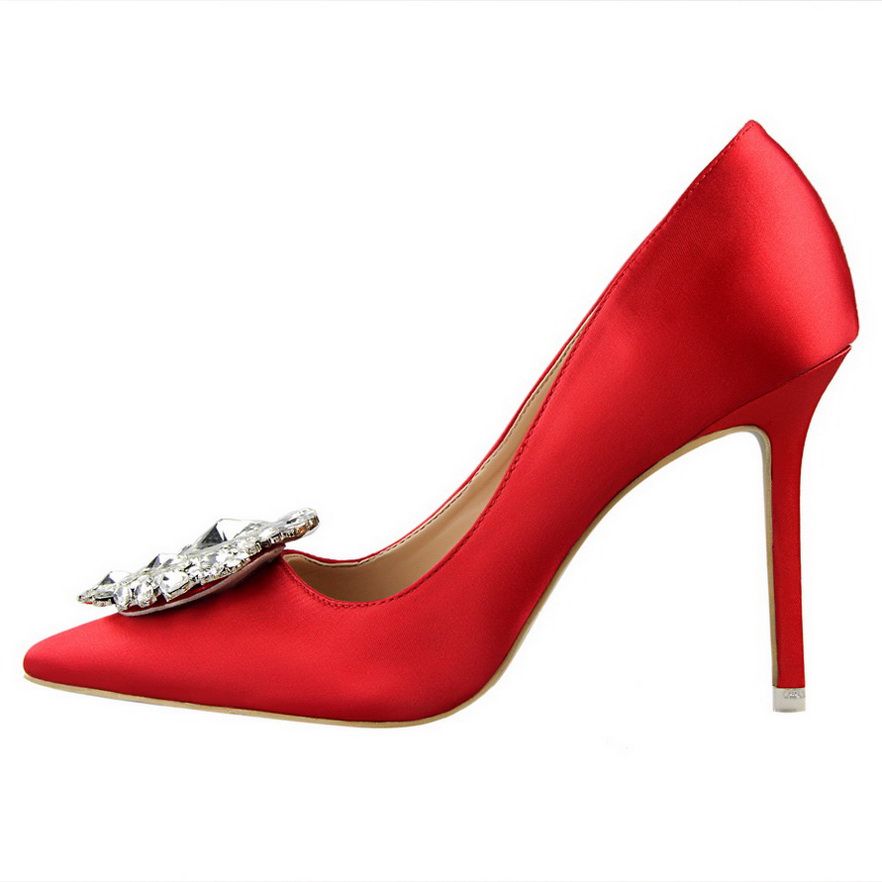 Ladies Crystal Heels Wedding Pumps Dress Party Shoes Red