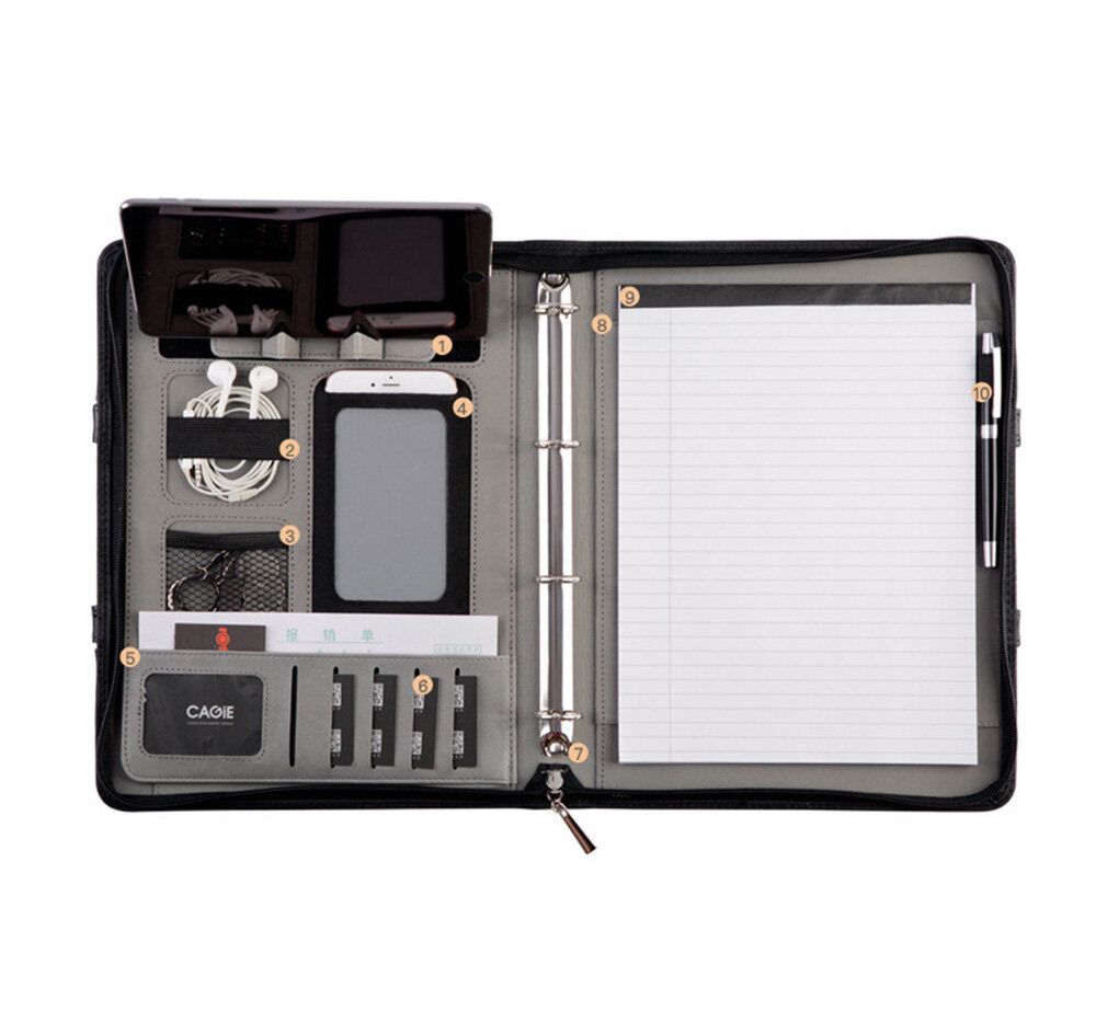 A4 Portable Manager Folder Document Business File Holder Zipper Briefcase Bag(No Pen) Grey