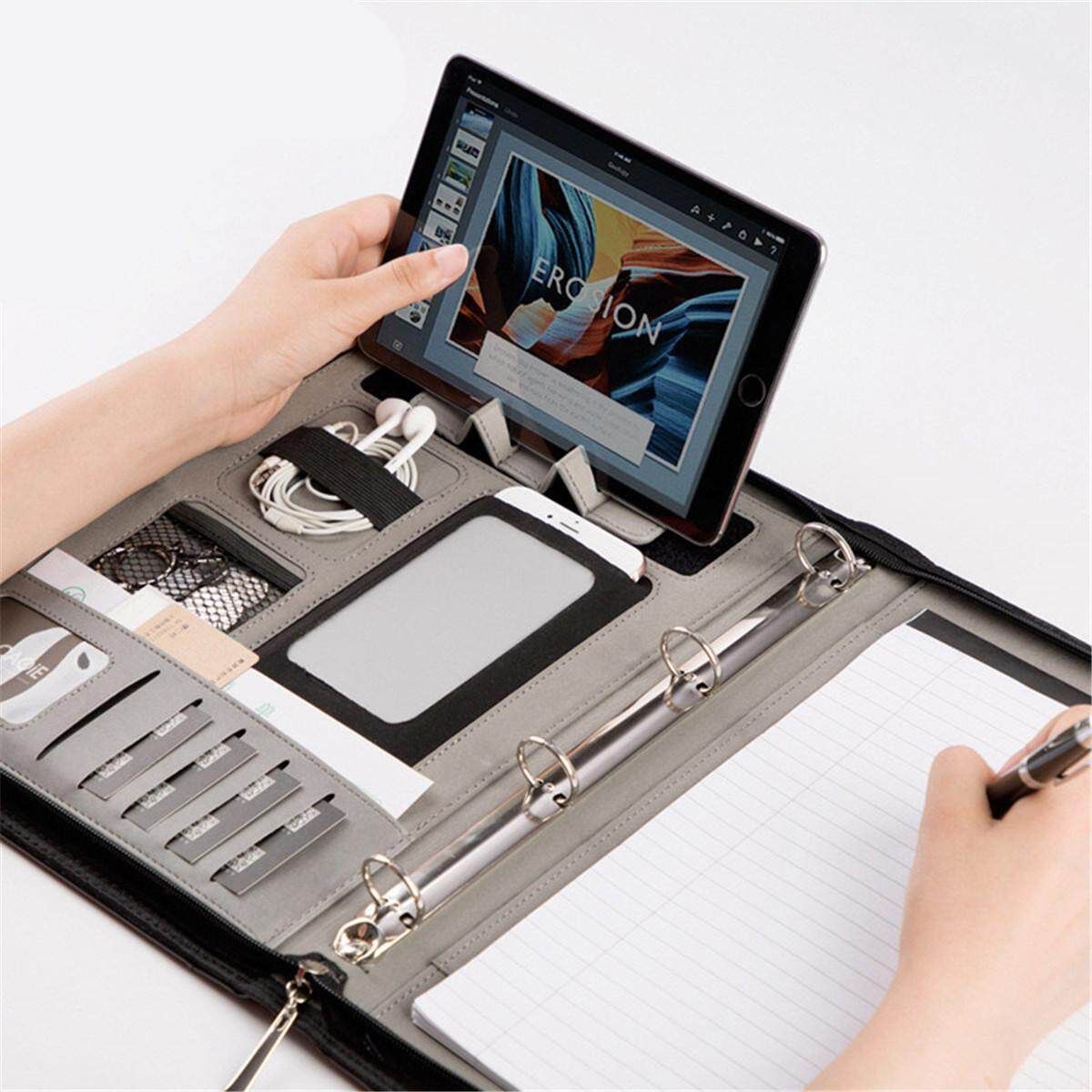 A4 Portable Manager Folder Document Business File Holder Zipper Briefcase Bag(No Pen) Grey