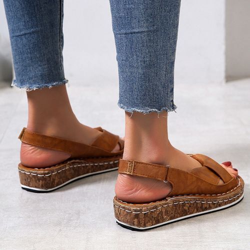 Ladies Fashion Sandals Platform Wedge Casual Slippers - Brown