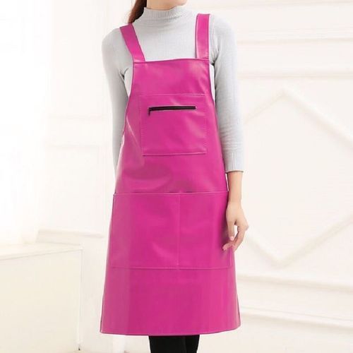 Waterproof Oil Proof Soft Leather Thick Wear-resistant Men And Women Overalls Apron(Rose Red)