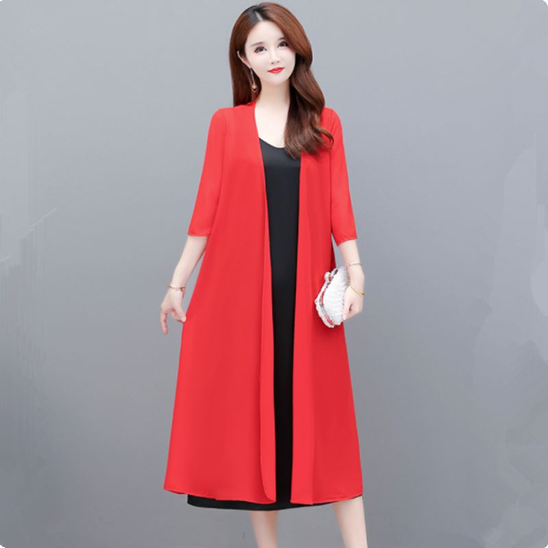 UHYTGF 2022 Ice Silk Summer Sun Protection Clothing Women's Cardigan Thin Chiffon Jacket Shawl Long 6XL Big Size Tops Coat 2069