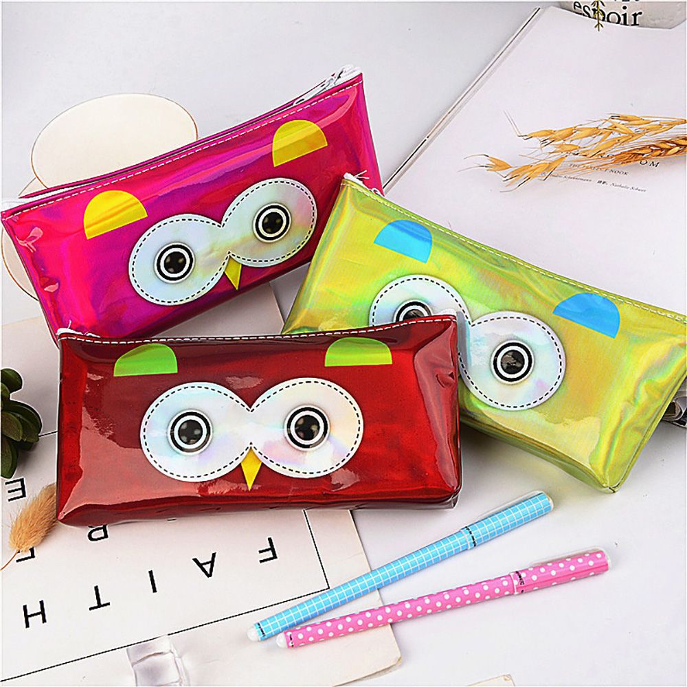 Cute Owl Laser Pencil Case Adorable Kids Pen Pouch