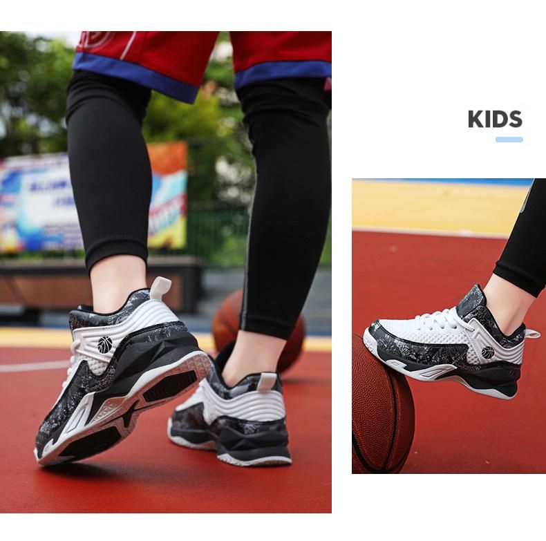 Boys basketball shoes mesh breathable sneakers White