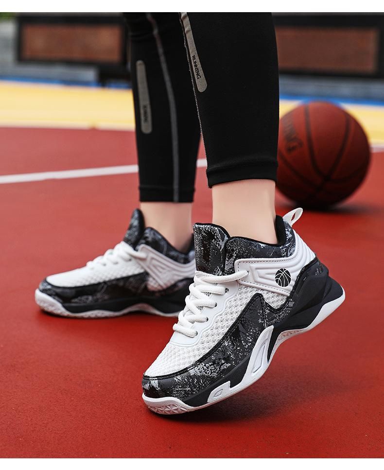 Boys basketball shoes mesh breathable sneakers White