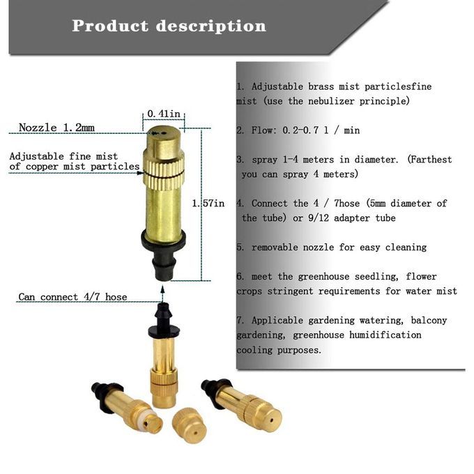 25 Pcs Adjustable Sprayer Brass Atomizing Nozzle