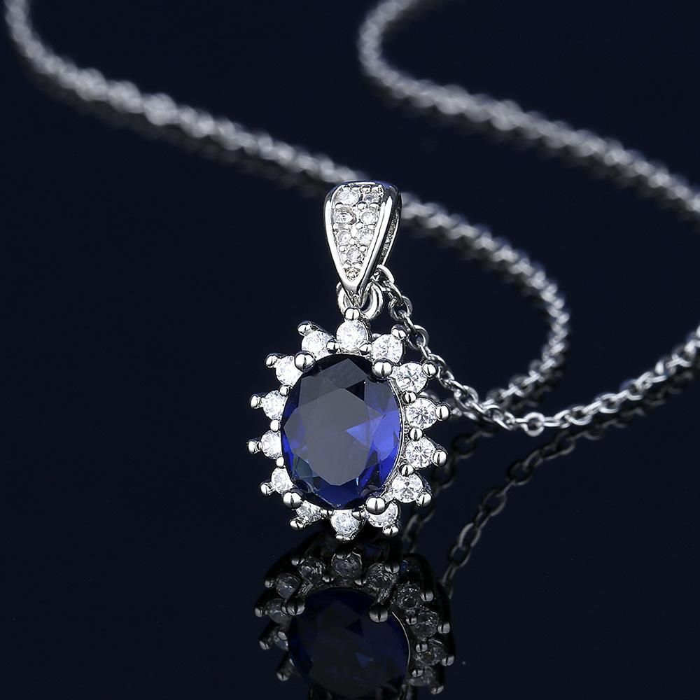 3-pcs Heart of Ocean Sapphire Micro Setting Ring Necklace Set