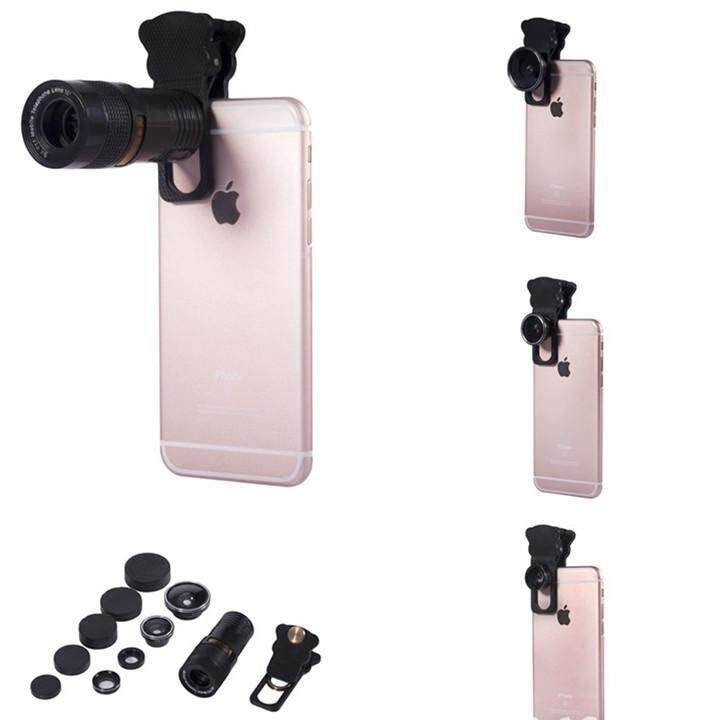 Universal 9X Telephoto Camera 0.4X Large Wide Angle 180o Fisheye Macro Lens With Clip For Cell Phone White
