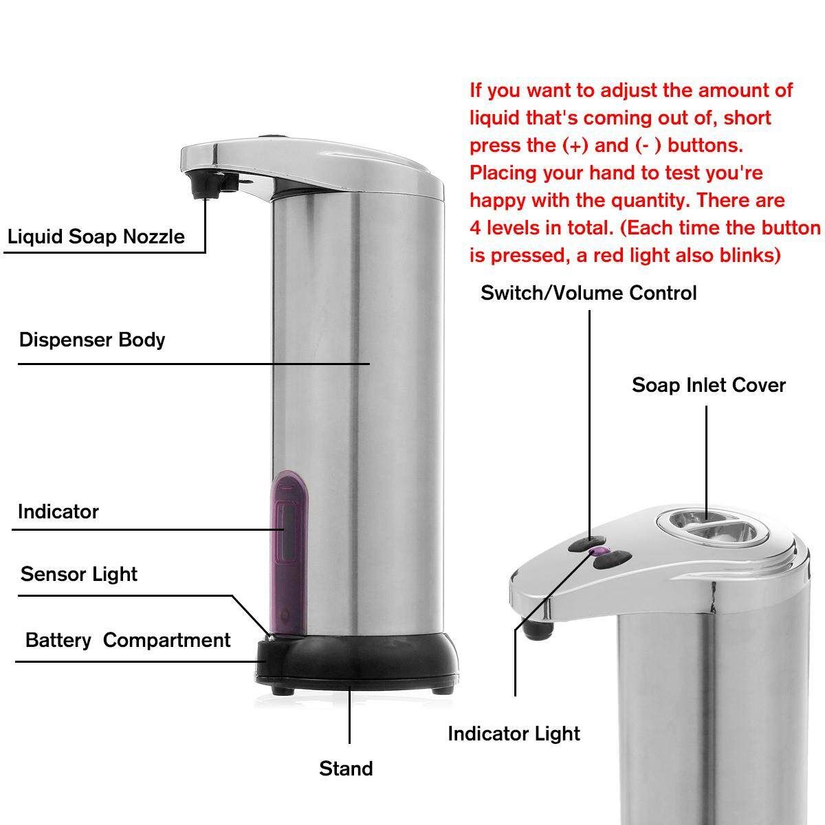 Automatic Soap Dispenser Stainless Steel IR Sensor 280ml Touchless Bath