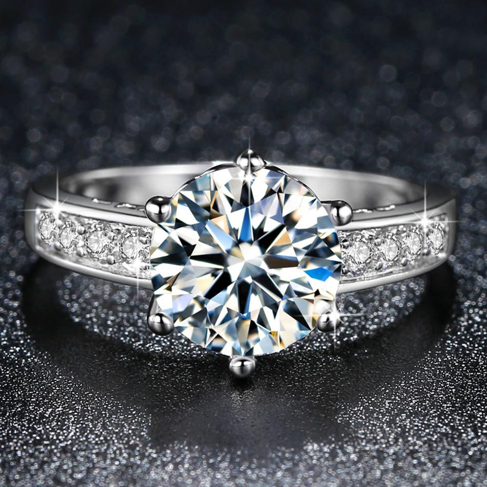 Elegant Setting Wedding Ring+ Ring Box Silver