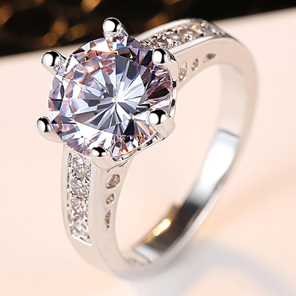 Elegant Setting Wedding Ring+ Ring Box Silver