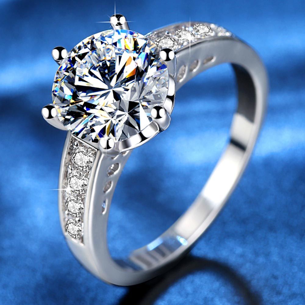 Elegant Setting Wedding Ring+ Ring Box Silver