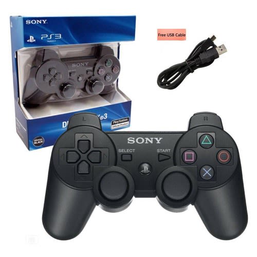 PS3 Dual Shock Wireless Controller with USB Charging Cord - Black