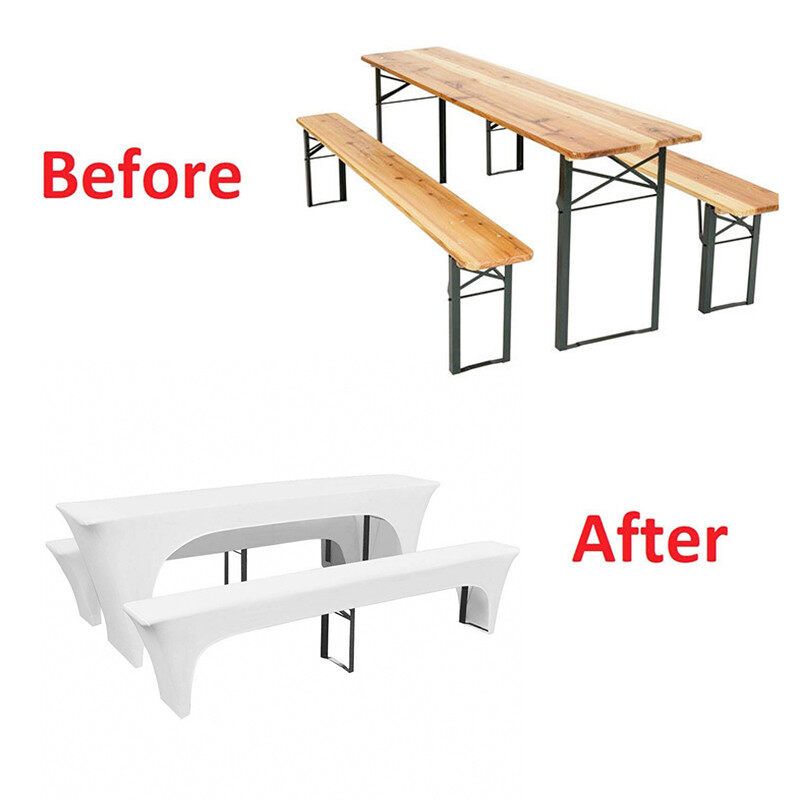 (1 Table Cover+2 Bench Covers) Outdoor Garden Patio Stretchable Table Cover Bench Cover Chair Furniture Storage Protection Dust Cover For Reception Wedding Banquet Party 220x70(35)x80(40)cm