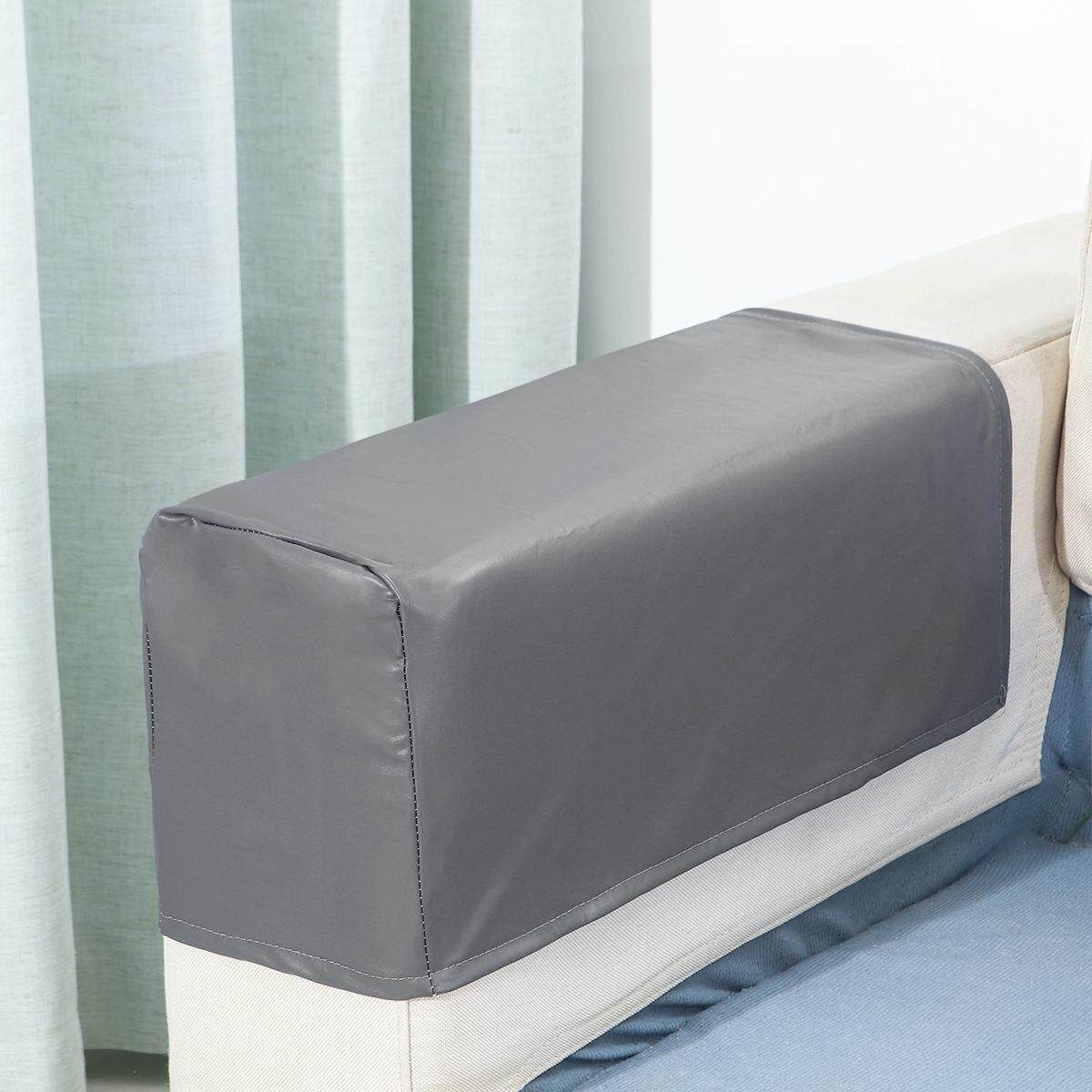 2PC PU Leather Furniture Sofa Armrest Covers Couch Chair Arm Protectors Stretchy Grey