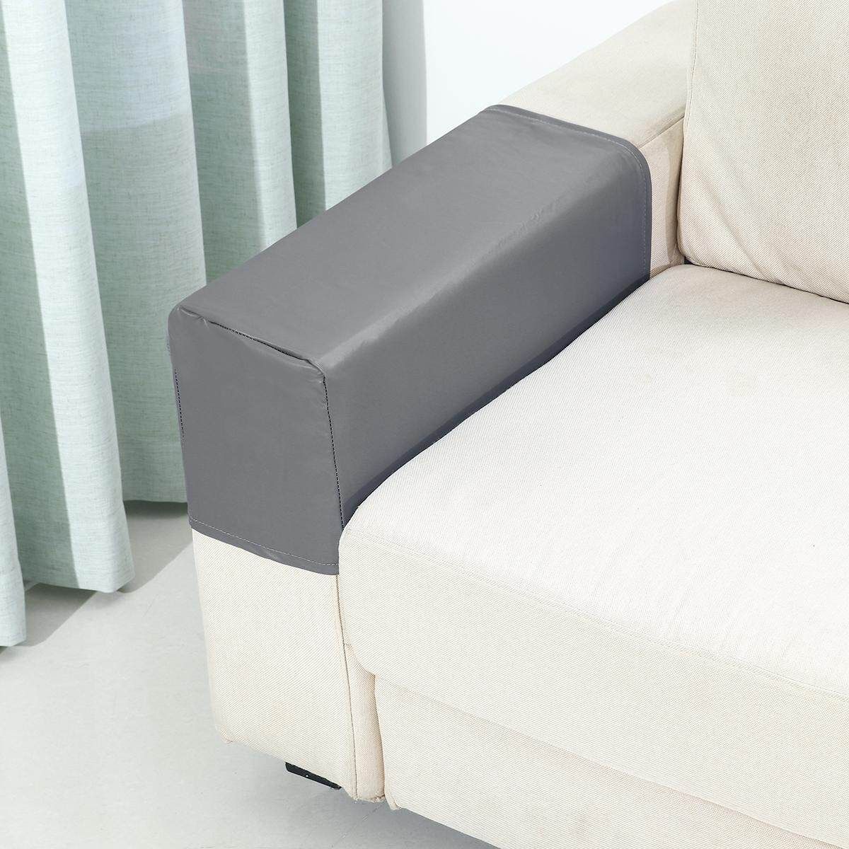 2PC PU Leather Furniture Sofa Armrest Covers Couch Chair Arm Protectors Stretchy Grey