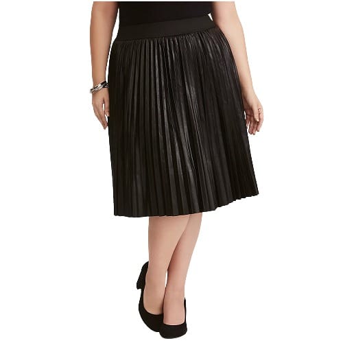 Oasis Faux Black Leather Pleated Midi Skirt