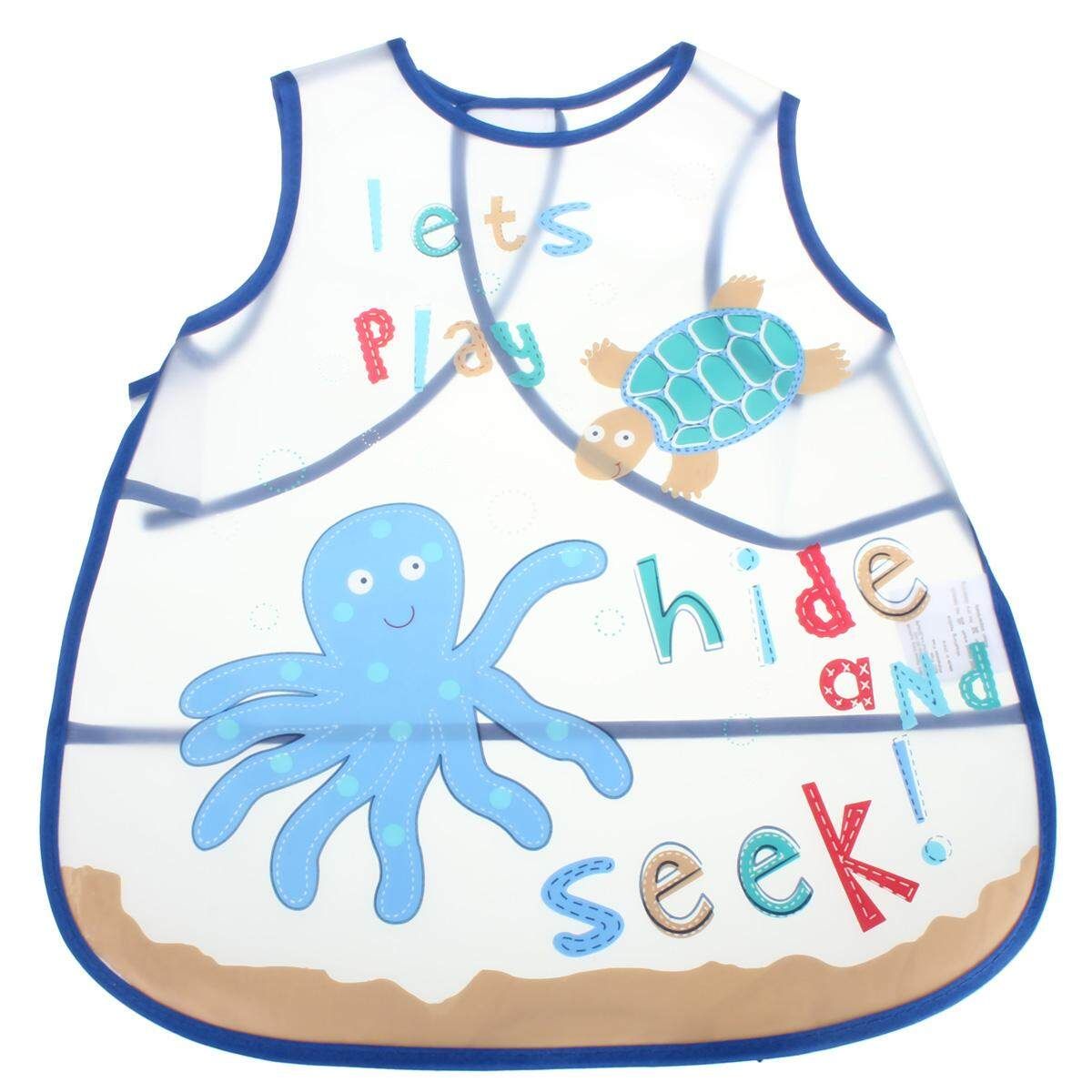 2PCS Kids Childs Arts Craft Apron Baby Bib Messy Play Waterproof (blue)