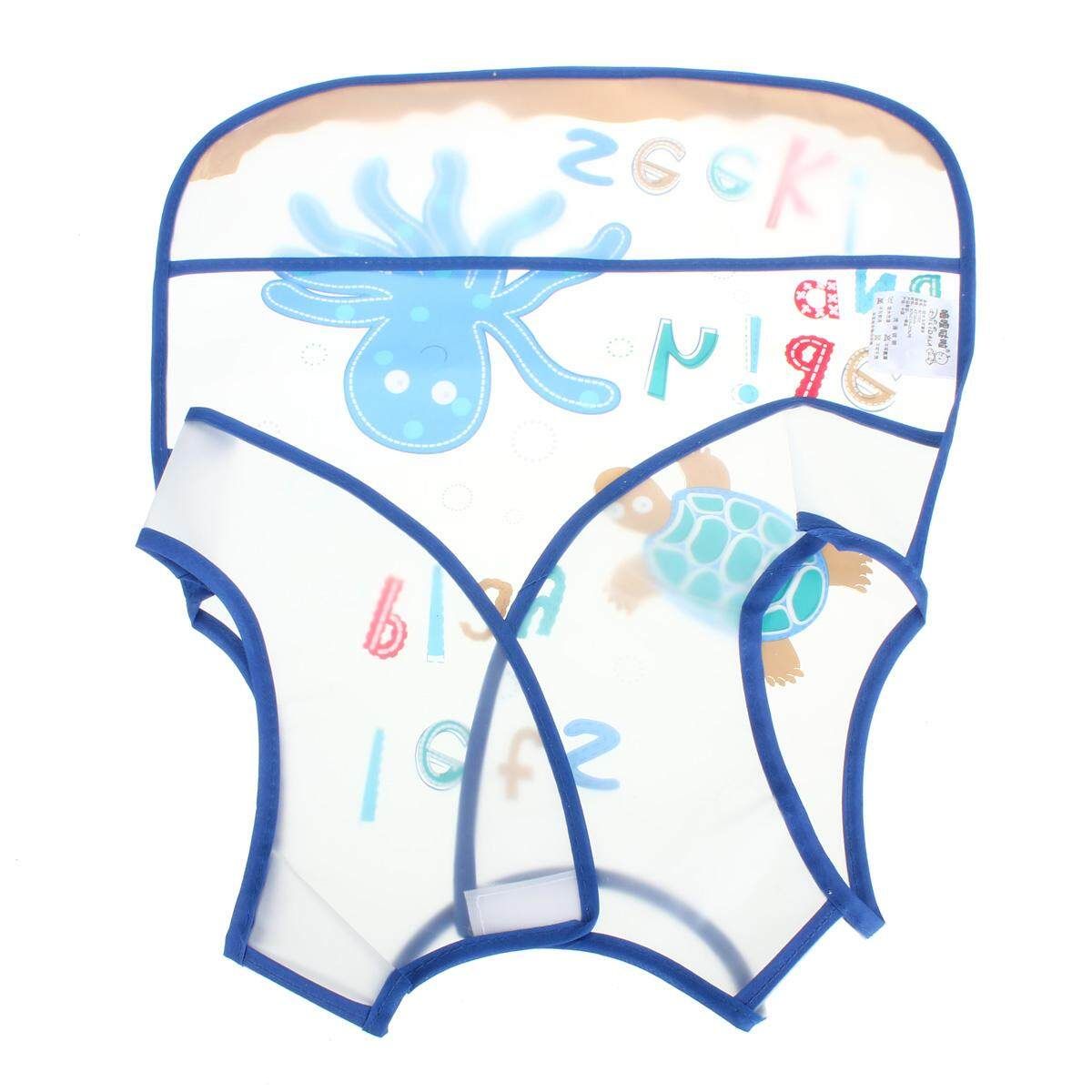 2PCS Kids Childs Arts Craft Apron Baby Bib Messy Play Waterproof (blue)