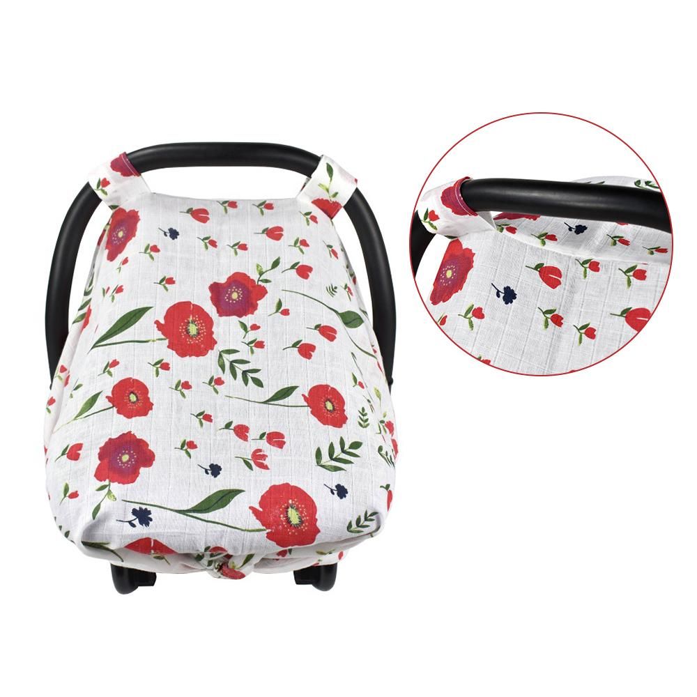 114 * 90cm/ 44.9 * 35.4in Baby Car Seat Cover Breathable Muslin Car Seat Canopy Nursing Cover for Infant Boys Girls