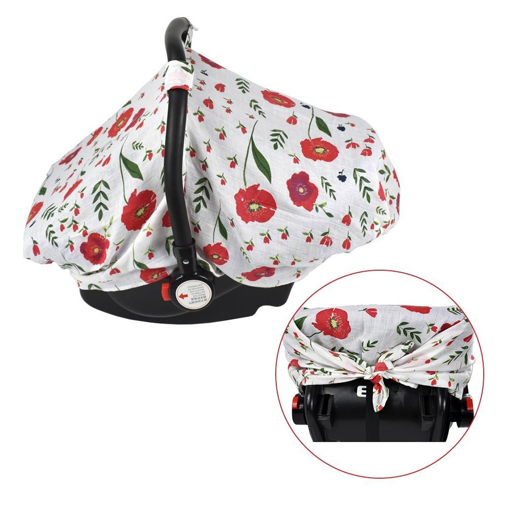 114 * 90cm/ 44.9 * 35.4in Baby Car Seat Cover Breathable Muslin Car Seat Canopy Nursing Cover for Infant Boys Girls