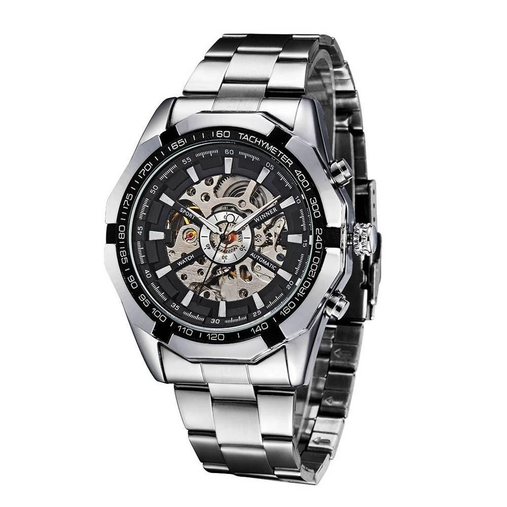 WINNER Fashion Semi-Automatic Mechanical Watch Waterproof Skeleton See-through Dial Hand-winding Top Luxury Brand Men Wristwatch