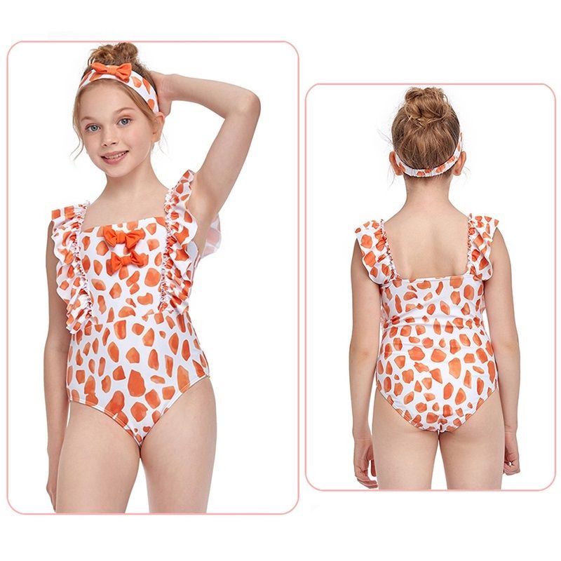 Dot Pattern Ruffled Baby Girls One-piece Swimsuit With Bow-knot Decoration (Red Size:152)