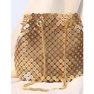 Crystal Sequins Bucket Shaped Purse -Gold