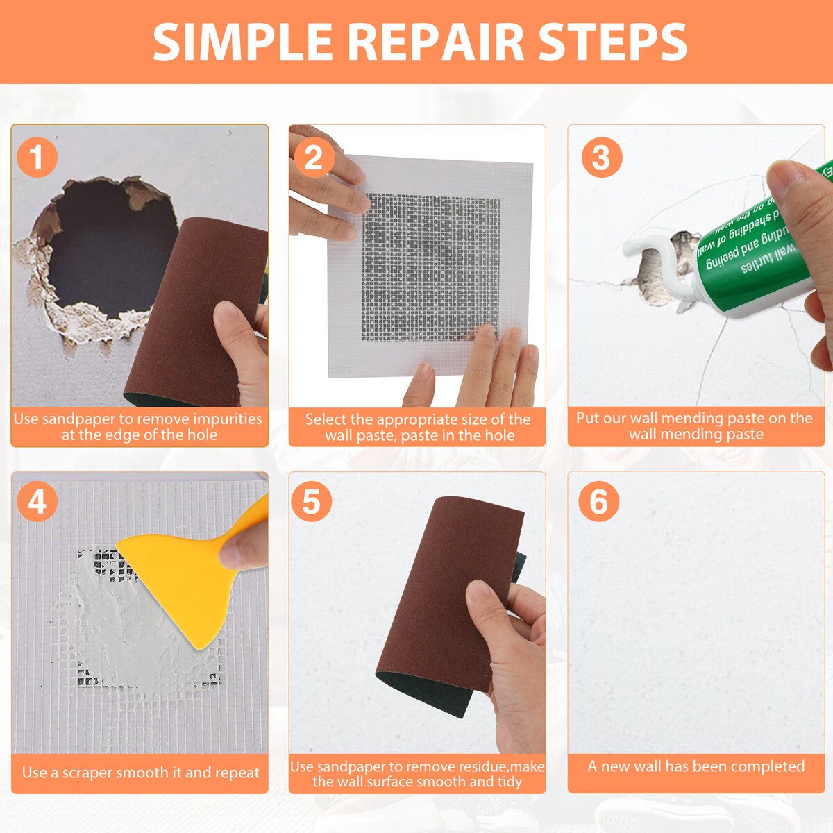 GOCHANGE Wall Repair Tools 4 Sets Wall Paint + Head +