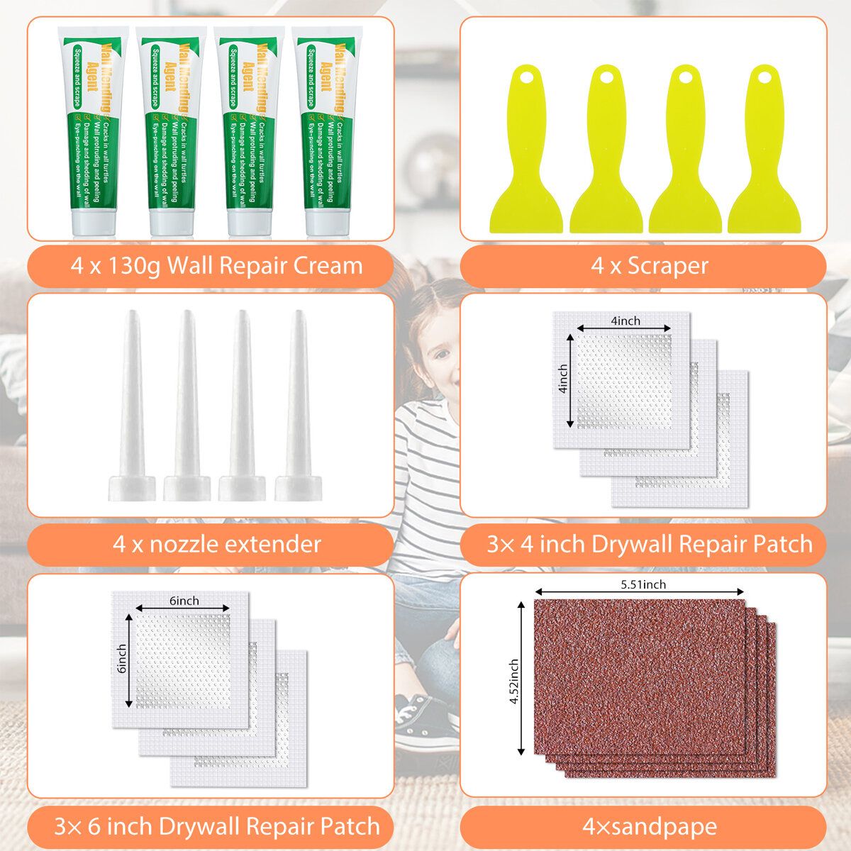 GOCHANGE Wall Repair Tools 4 Sets Wall Paint + Head +