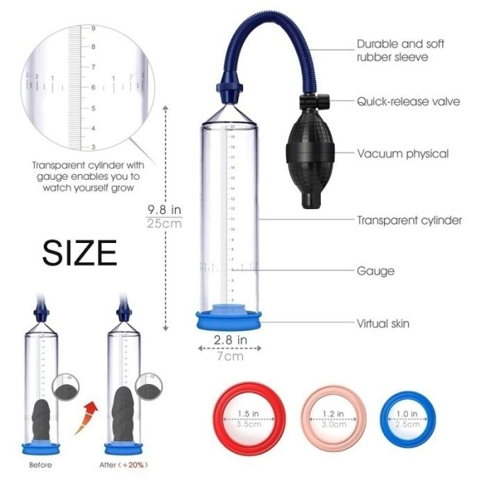 HandsomUp Penis Pump Enlarger Penis Enlargement Vacuum Pump With 3 Sleeves