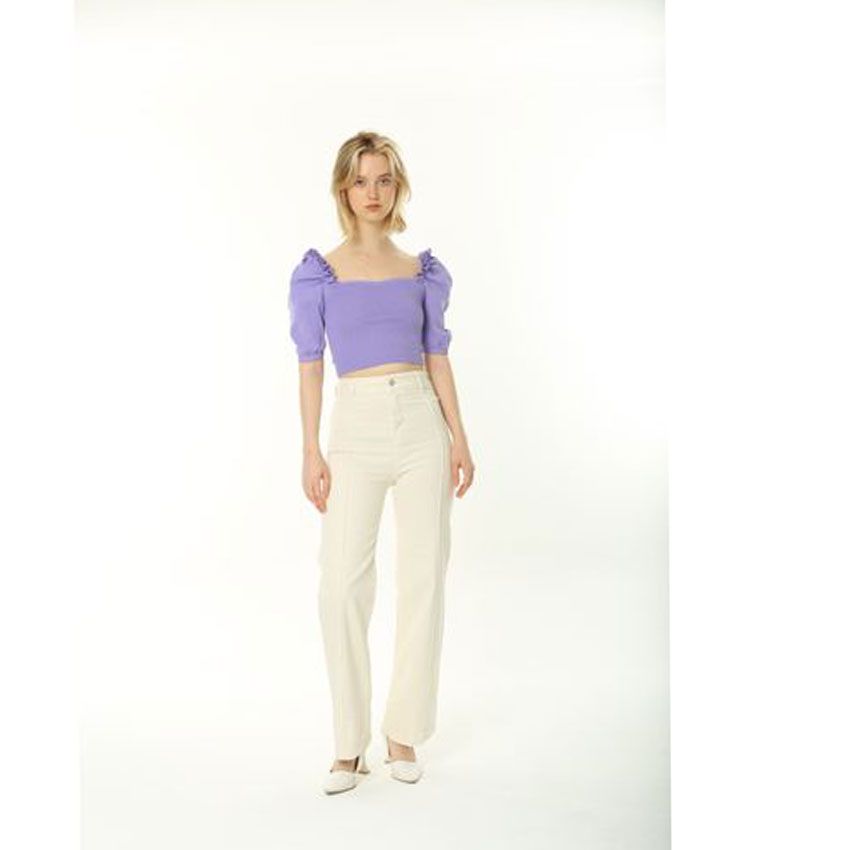Women Ivory Wide Leg Twill Trousers
