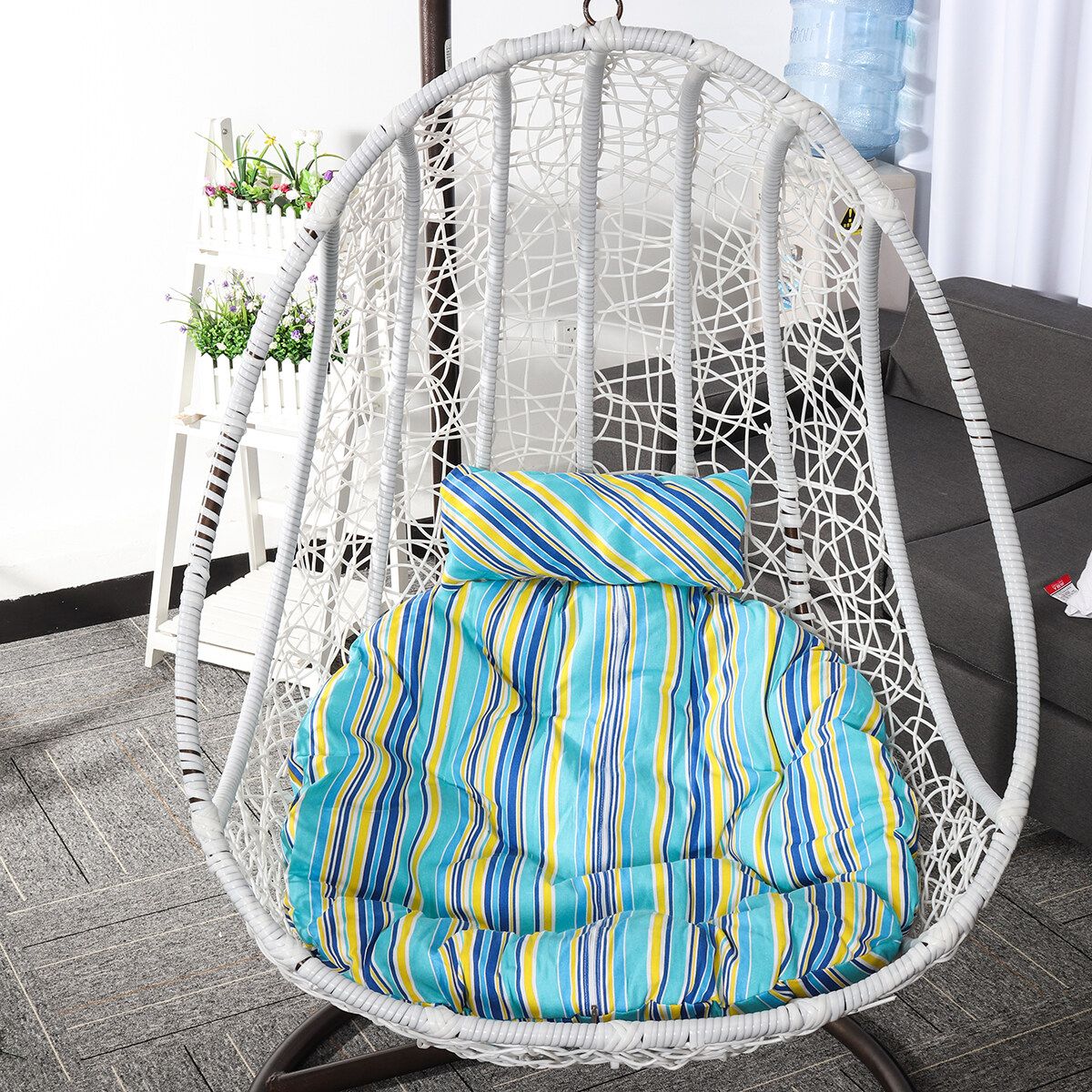 105/120cm Hanging Basket Swing Cushion Single Chair Changeable Cushion Round Cradle Polyester Cushion Light Blue 105cm