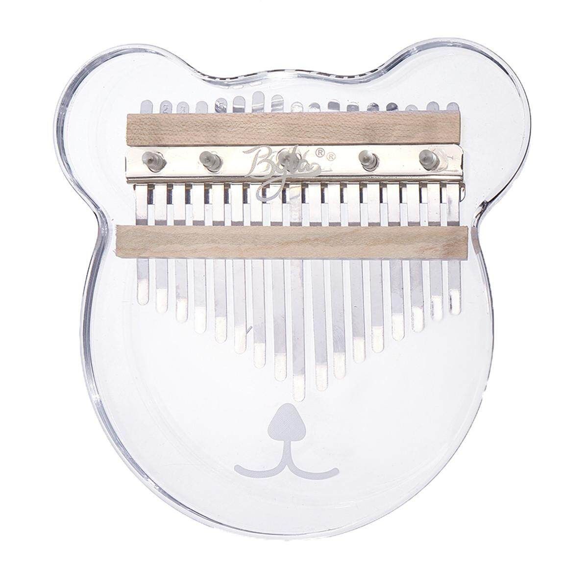 17-Key Transparent Thumb Piano Acrylic Material Cute Cat-Shaped With Carry Bag Note Stickers Cleaning Cloth Antique White