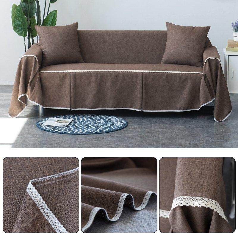 4 Seat 215*350cm Couch Slipcover Linen Fabric Sofa Cover Pillowcase Decoration Coffee (coffee)