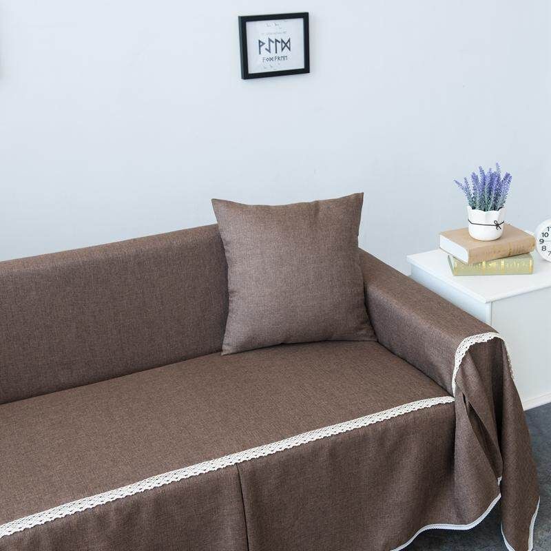 4 Seat 215*350cm Couch Slipcover Linen Fabric Sofa Cover Pillowcase Decoration Coffee (coffee)