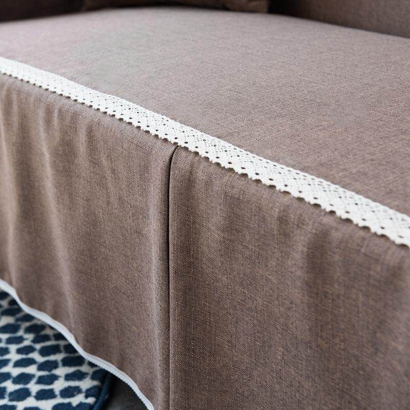 4 Seat 215*350cm Couch Slipcover Linen Fabric Sofa Cover Pillowcase Decoration Coffee (coffee)