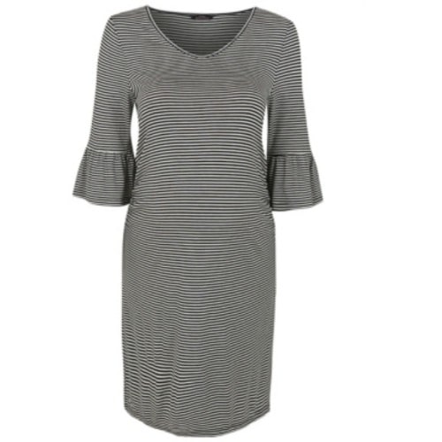Striped Flared Sleeve Black Maternity Dress