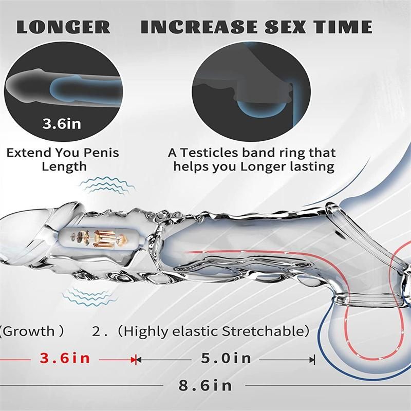 3.6" Clear Penis Sleeve Penis Ring Extender Ultra-Soft Penis Enlarger, Reusable Penis Enlarger with Vibrator