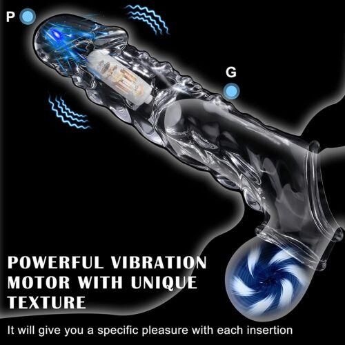 3.6" Clear Penis Sleeve Penis Ring Extender Ultra-Soft Penis Enlarger, Reusable Penis Enlarger with Vibrator