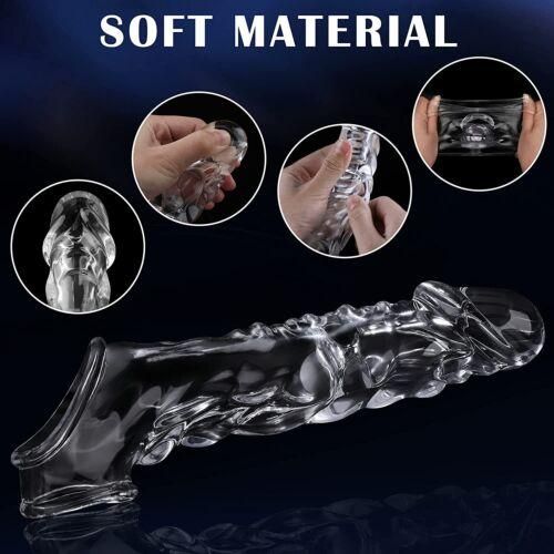 3.6" Clear Penis Sleeve Penis Ring Extender Ultra-Soft Penis Enlarger, Reusable Penis Enlarger with Vibrator