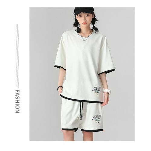 Ice Silk Short Sleeve Casual Sports Set Quick Dried Round Neck T-shirt
