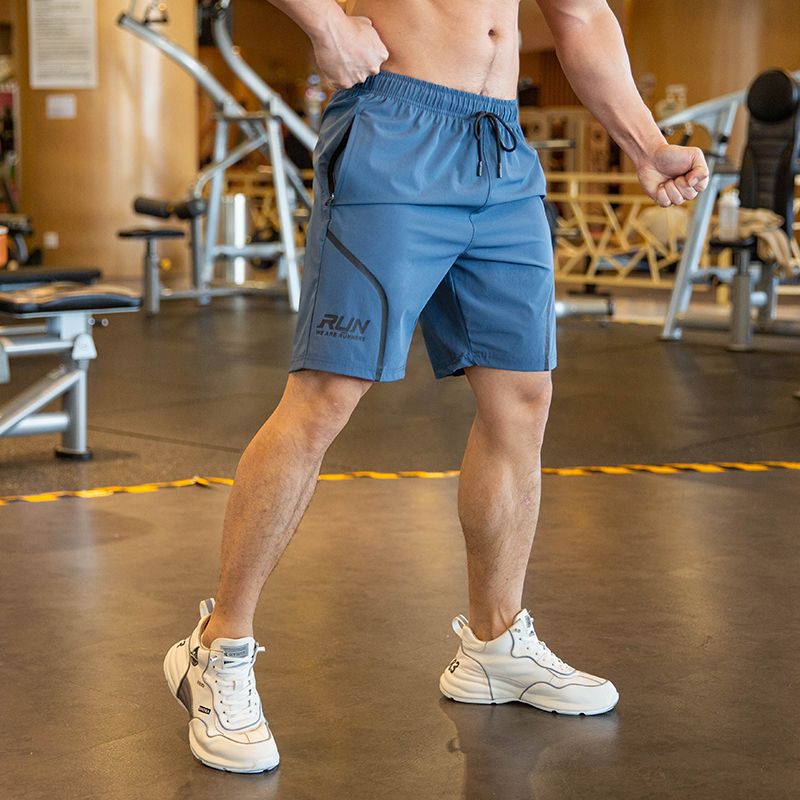 Men Shorts Men's Loose Short Trousers Fitness Bodybuilding Joers Mens Zip Pocket Durable Sweatpants Workout Short Pants-A020 Blue