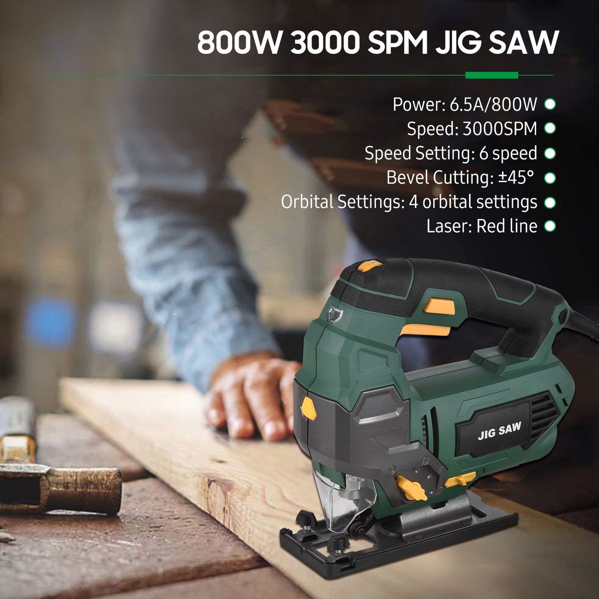 Jigsaw 6.5 Amp 3000 SPM Jig Saw With Laser 6 Variable Speeds