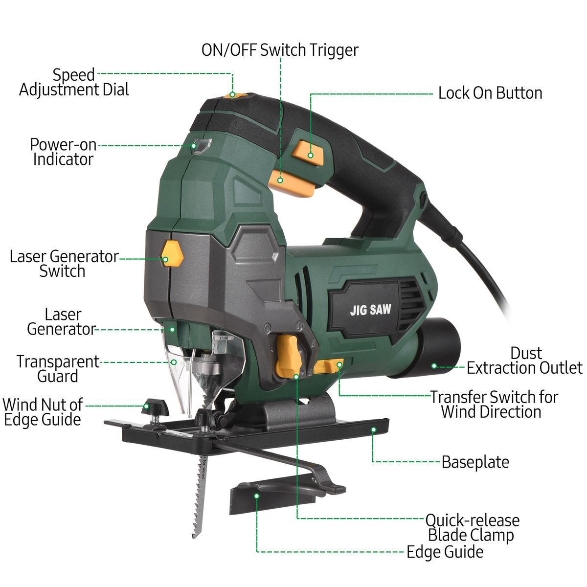 Jigsaw 6.5 Amp 3000 SPM Jig Saw With Laser 6 Variable Speeds