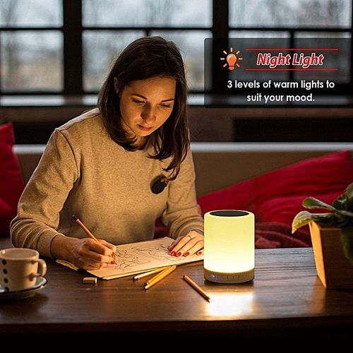 Portable Waterproof Night Light With Bluetooth Speaker, SHAVA Portable Wireless Bluetooth Speaker Touch Control Color LED Bedside Table Lamp, Speakerphone / TF Card / AUX-IN SupportedTongxu Life-White HT-S