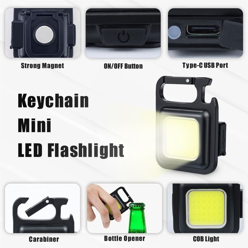 Mini LED Keychain Light USB Rechargeable Pocket Work Light