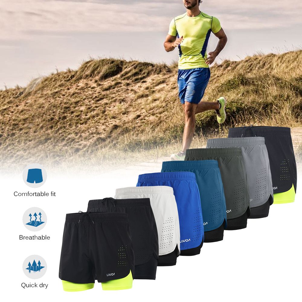 Men's 2-in-1 Running Shorts Quick Dry Breathable With Liner