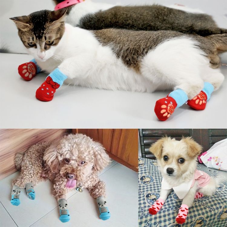 2 Pairs Pet Dog Puppy Cat Shoes Slippers Non-Slip Socks Pet Cute Indoor For Small Dogs Cats Snow Boots Socks