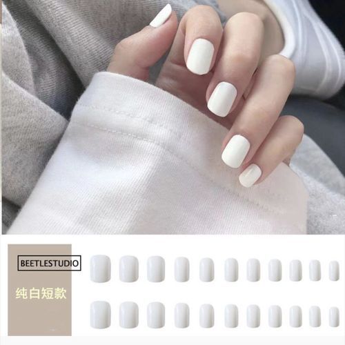 24pcs White Glossy Short Press On Nails + Glue